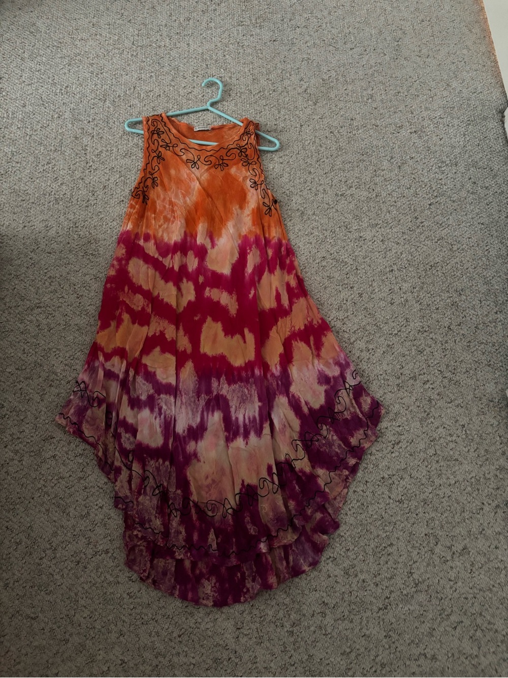 Tie-Dye Boho Maxi Dress in Orange, Fuchsia & Purple